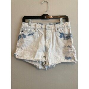 Kan Can Women’s Denim Shorts Acid Wash Cut Out Frayed Hem White Blue Size 7/27